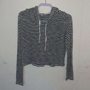 striped hooded cropped sweater